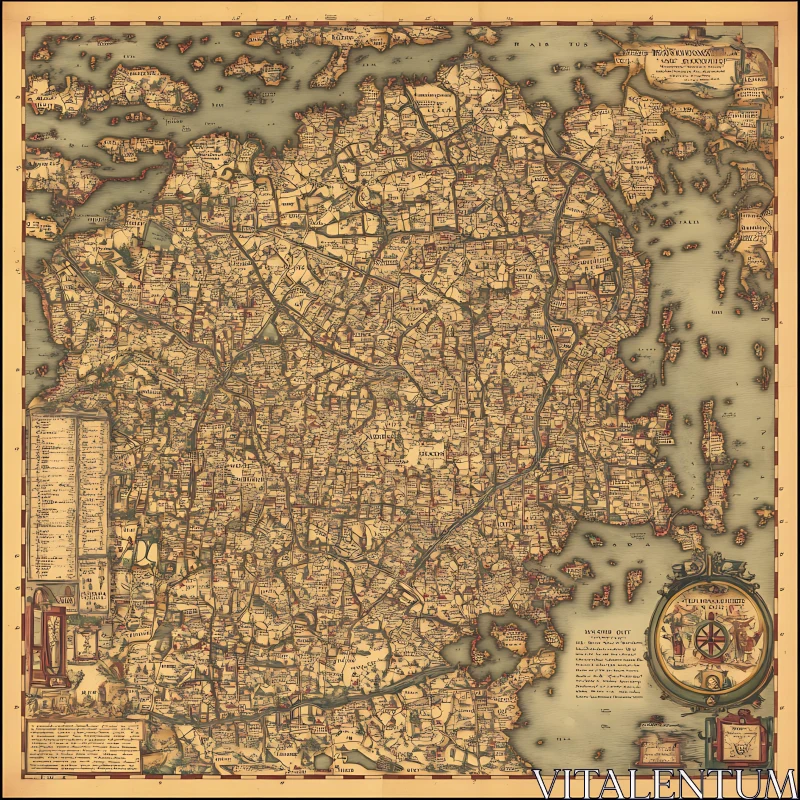 AI ART Vintage Cartography: A Detailed Antique Map