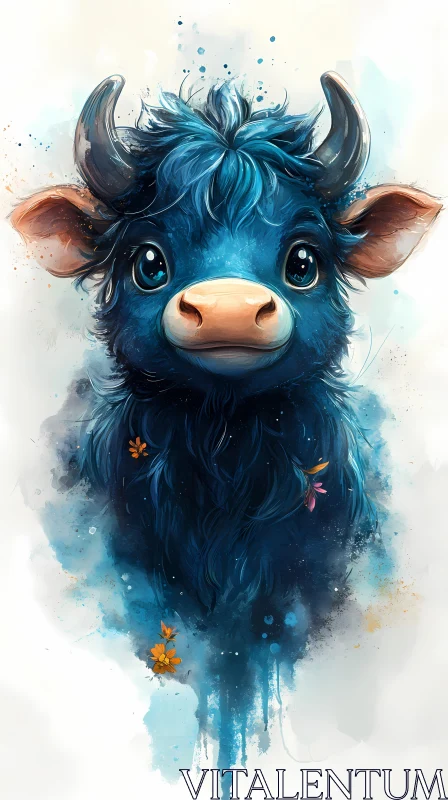 Adorable Blue Bull Artwork AI Image