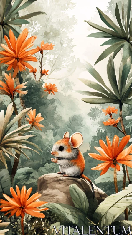 Cute Mouse Amidst Lush Foliage AI Image