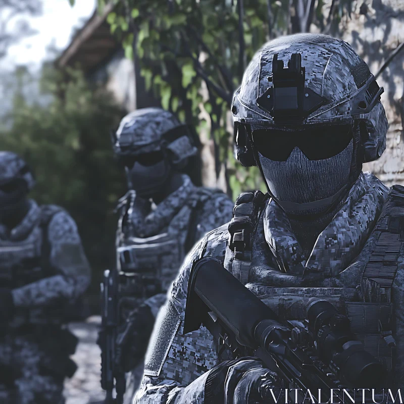 Camouflaged Squad: Soldiers on Standby AI Image