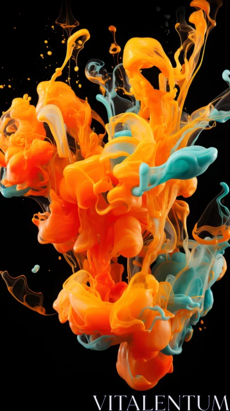 Abstract Orange and Blue Liquid Color Splash on Black Background AI Image