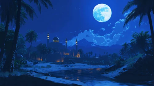 Tranquil Mosque Under Moonlight