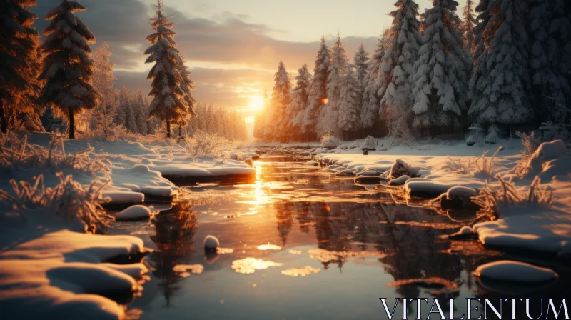 Atmospheric Woodland Image: Sun Setting Over Snowy River AI Image