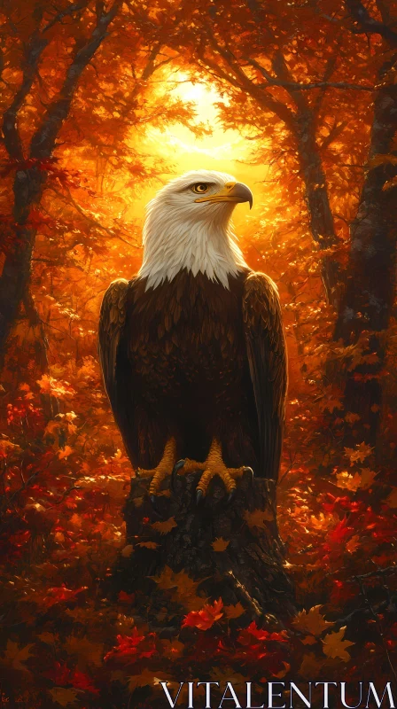 Eagle Amidst Golden Autumn Leaves AI Image