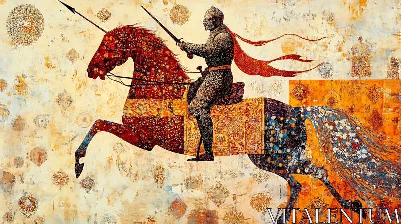 AI ART Equestrian Knight Textured Painting