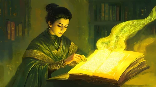 Woman Reading a Magical Book