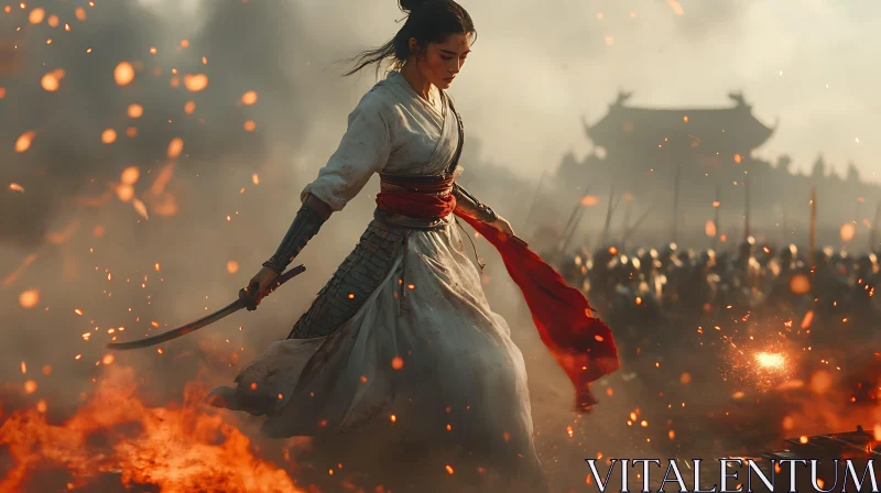 Female Warrior in the Heat of Battle AI Image