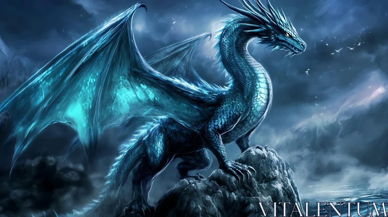 Fantasy Dragon Art: Blue Dragon AI Image