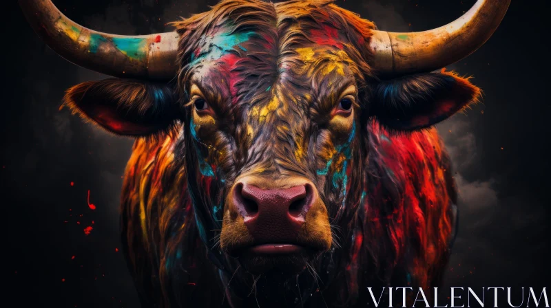 Colorful and Textured Bull Art - Graffiti-Inspired Animal Portraits AI Image