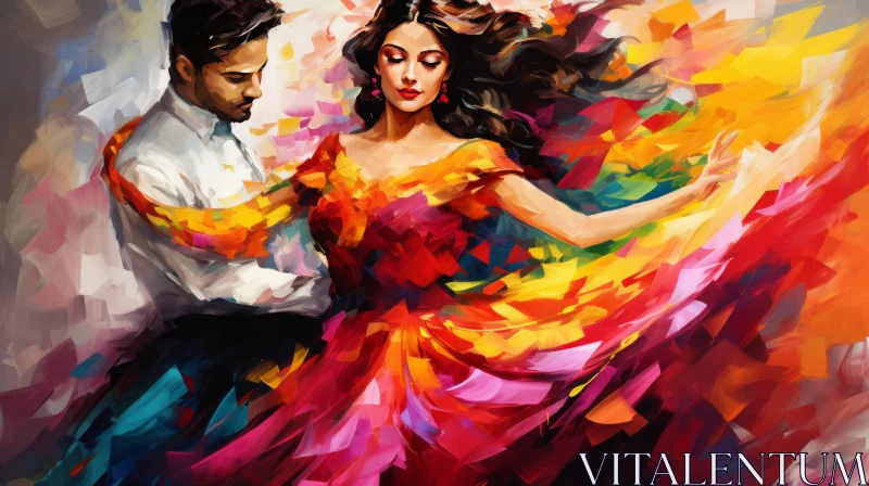 Colorful Hispanicore Dance Painting in Crimson and Amber AI Image