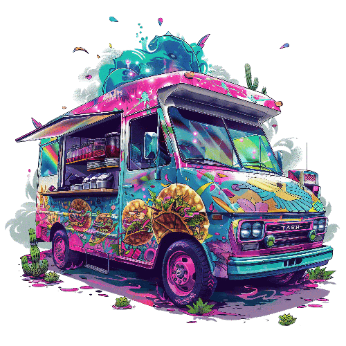 Colorful Psychedelic Food Truck with Cartoon Monster POD Design