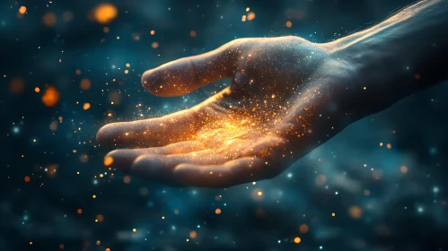 Glowing hand with magical dust