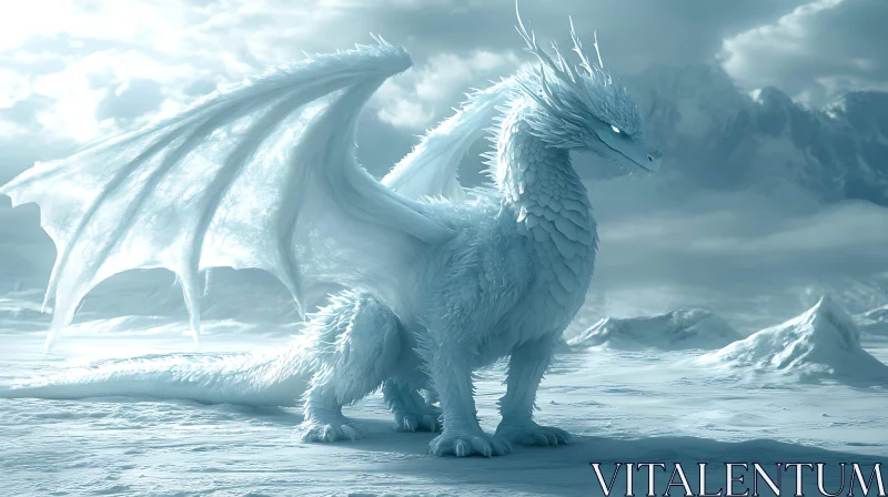 Frozen Dragon on Snowy Plains AI Image