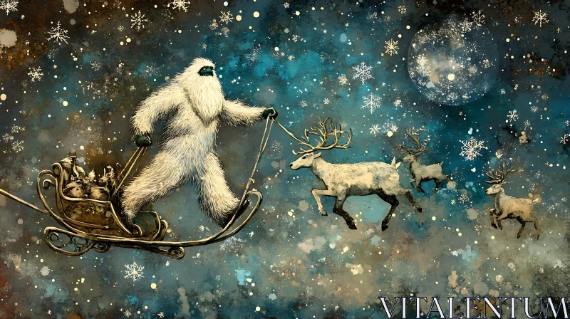 Yeti and Reindeer Sleigh Ride AI Image