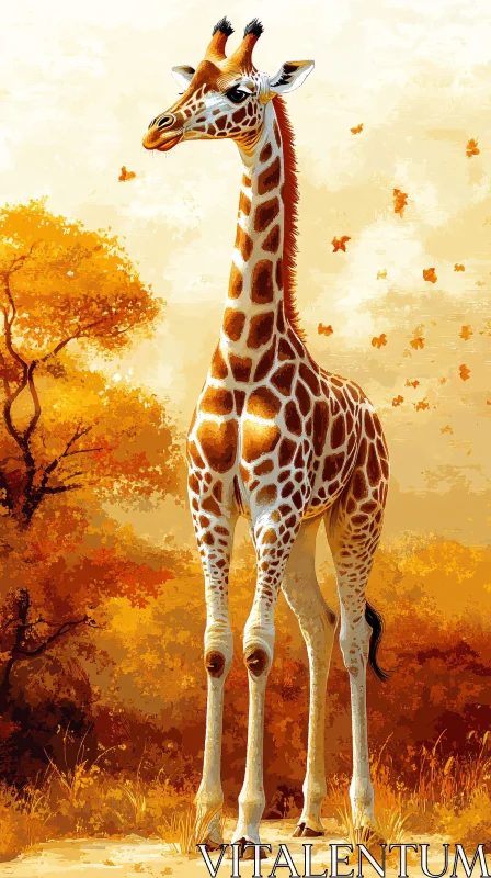 Majestic Giraffe Amidst Golden Leaves AI Image