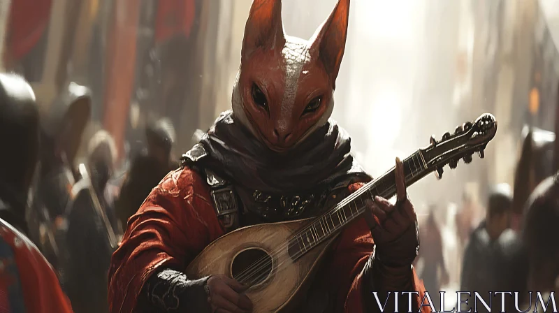 Lute Player with Animal Head AI Image