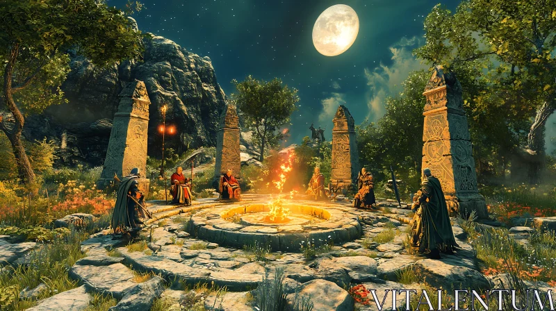 Mystical Gathering by the Fire AI Image