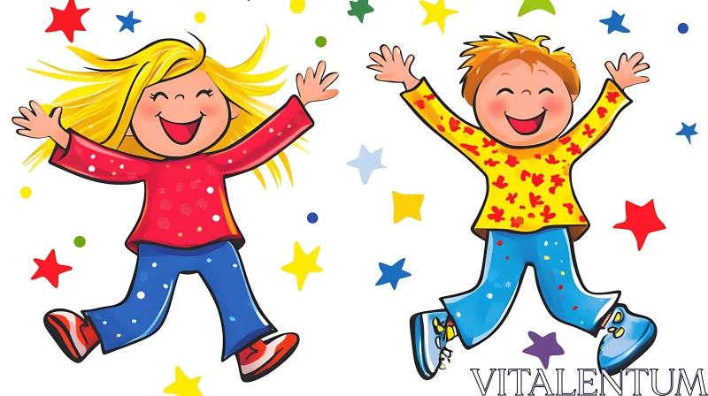 Happy Kids Cartoon Illustration AI Image