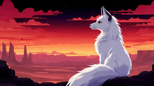 Fox Silhouette at Sunset in Desert