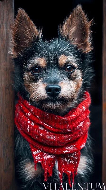 Adorable Pet in Knitted Red Scarf AI Image