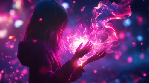 Mystical Girl Holding Magical Fire