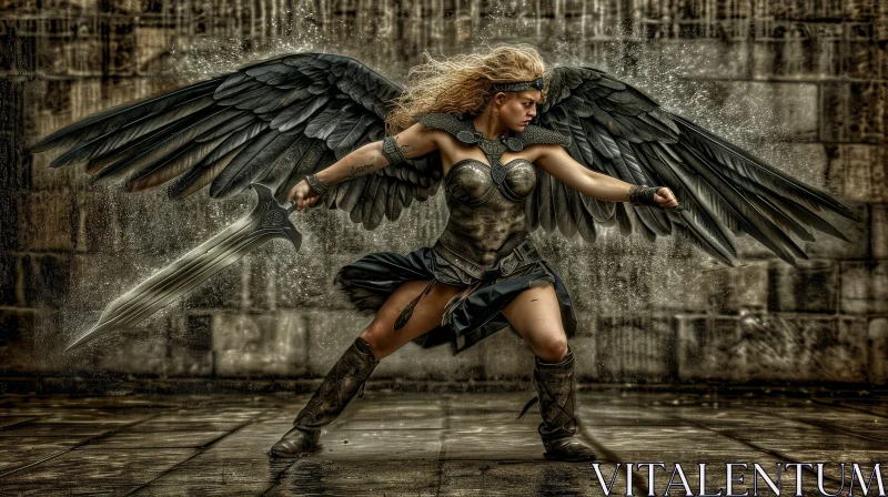 Female Warrior Angel in Dark Fantasy Photo AI Image