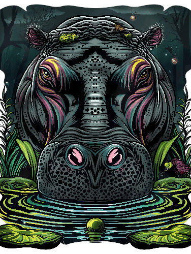 Hippopotamus Vector Art in Lush Jungle Setting POD Design