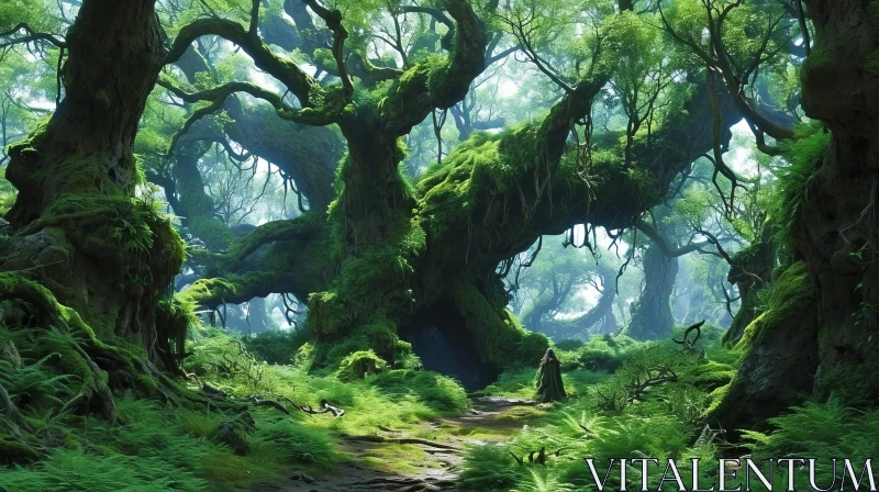 Lush Green Forest Digital Painting AI Image