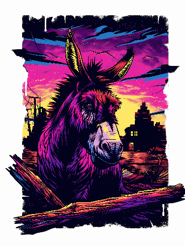 Melancholic Donkey in Desert Landscape - Digital Art