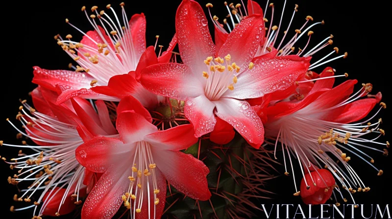 Red Cactus Flowers on Black Background - A Blend of Tradition and Femininity AI Image