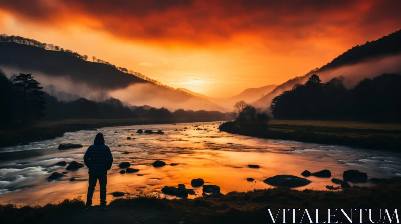 Serene Sunset: Captivating River Scene at Dusk AI Image