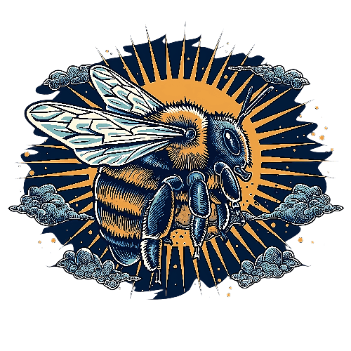 Vintage Style Bee Illustration with Sun Rays and Clouds POD Design