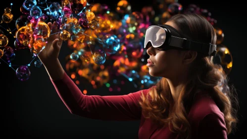 Virtual Reality Art: Captivating Abstract Image of a Woman with Soap Bubbles