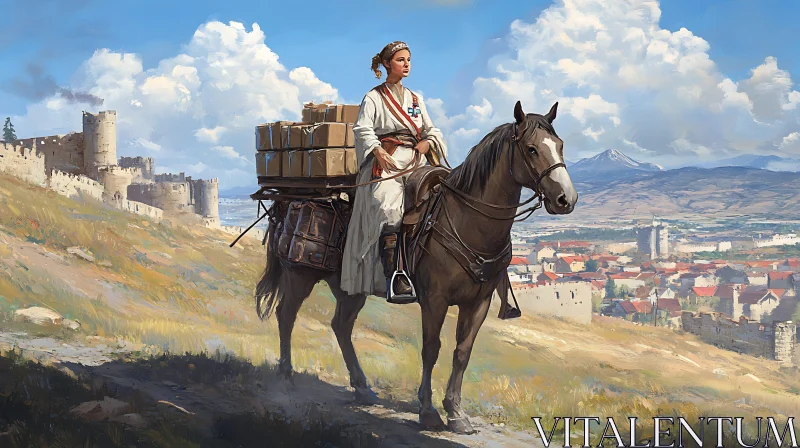 AI ART Woman on Horseback Overlooking City