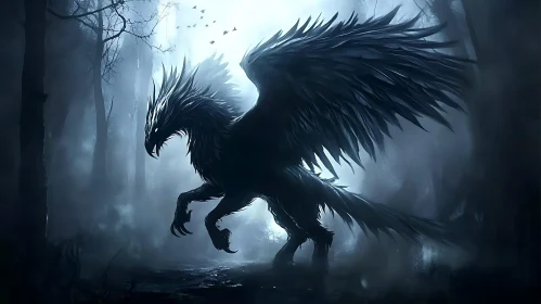 Dark Winged Monster in Forest