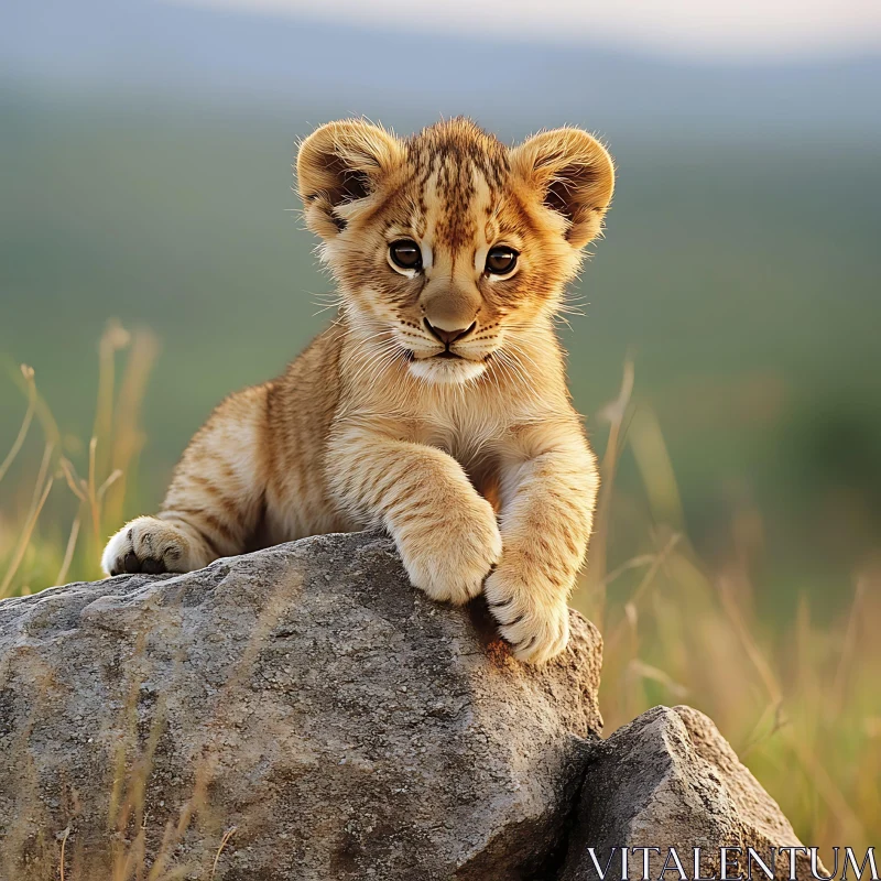 Baby Lion on Rock AI Image