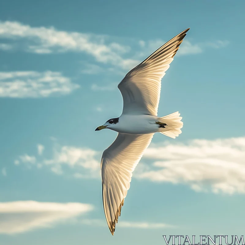 Bird Soaring Through Blue Sky AI Image