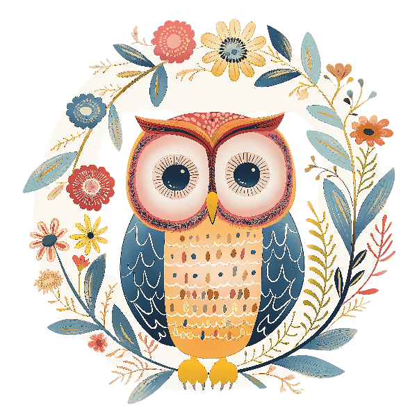 Charming Owl Art with Flowers POD Design