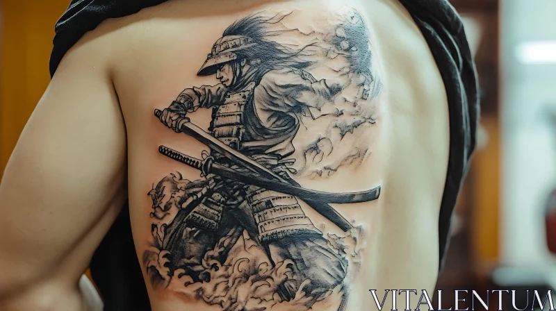 Monochrome Warrior Back Tattoo Design AI Image