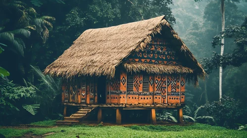 Thatched Roof Hut in Tropical Jungle