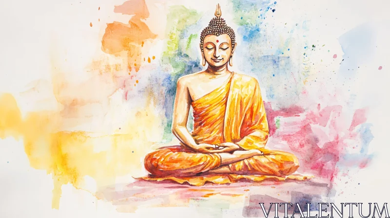 Meditative Buddha in Watercolor Art AI Image