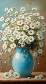 White Daisies in Bright Blue Vase Painting