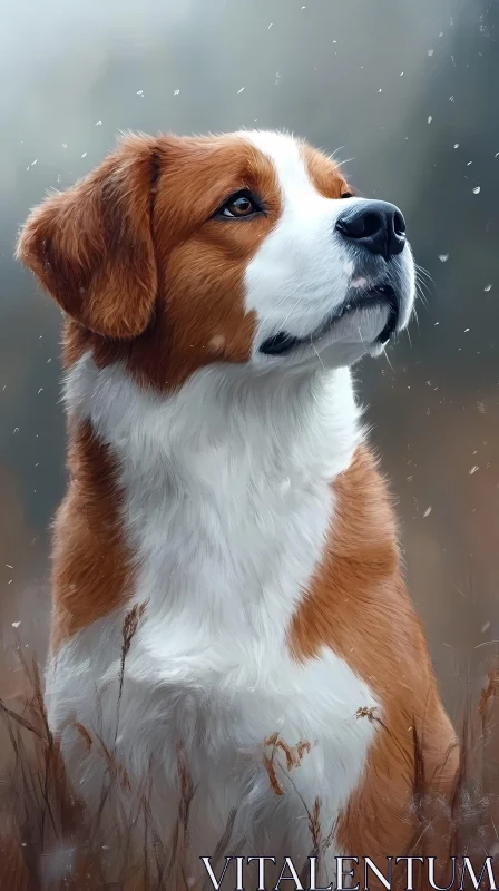 Serene Dog Amidst Snowfall AI Image