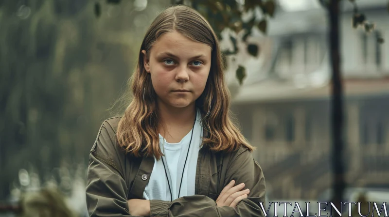 AI ART Greta Thunberg Outdoors in a Determined Stance