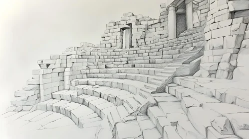 Monochrome Sketch of Ancient Stone Theater