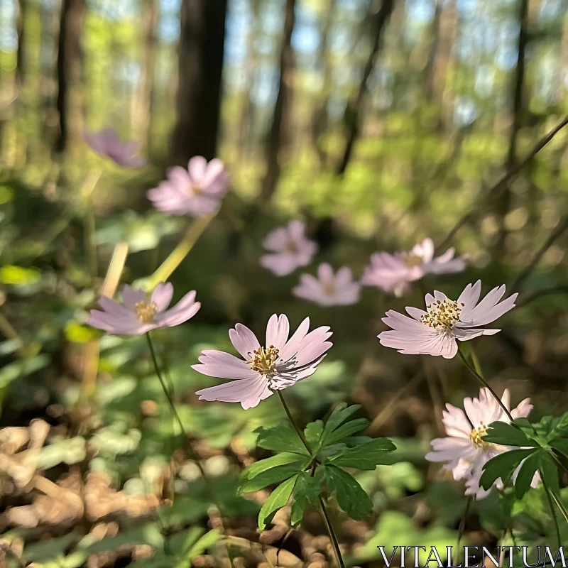 Delicate Pink Flowers in a Forest AI Image