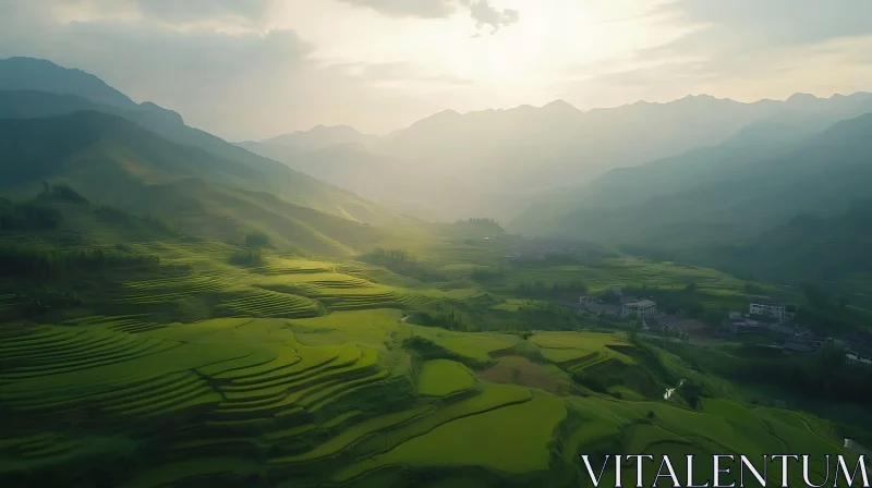 AI ART Lush Green Terraced Fields