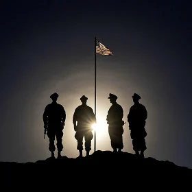 Military Silhouette with American Flag