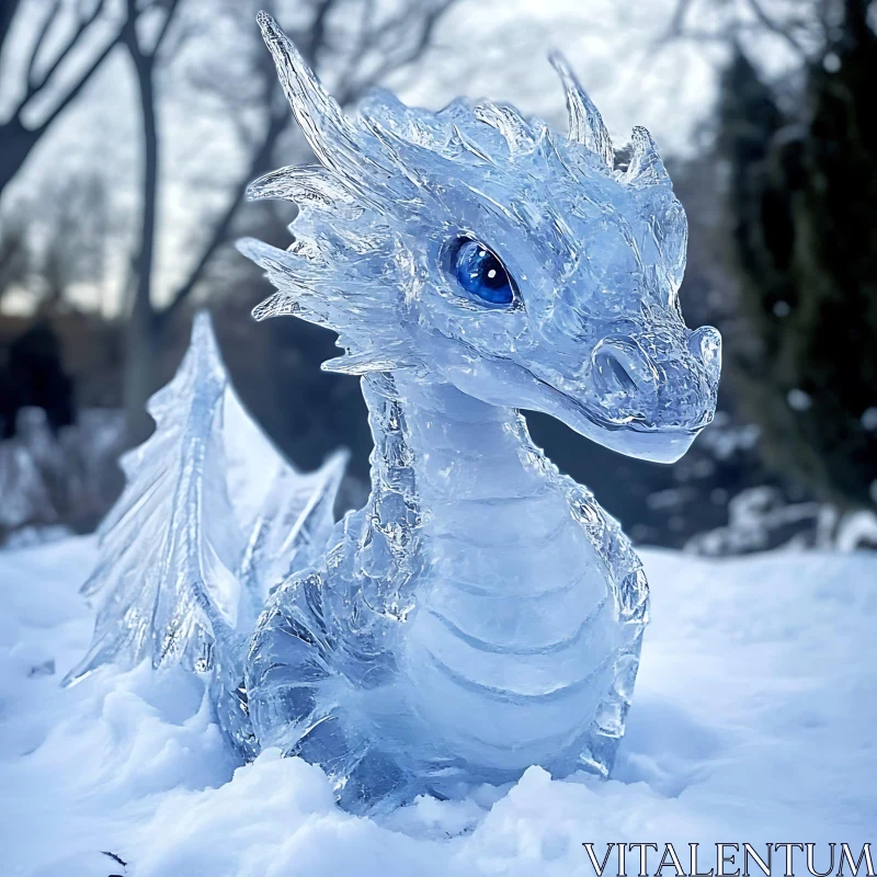 AI ART Winter's Guardian: Ice Dragon in Snow