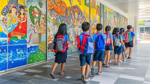 School Children and Mural